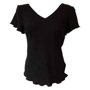 Vintage S.L. Fashions Short Sleeve V Neck Blouse Lettuce Flowly Hem Women Size 6